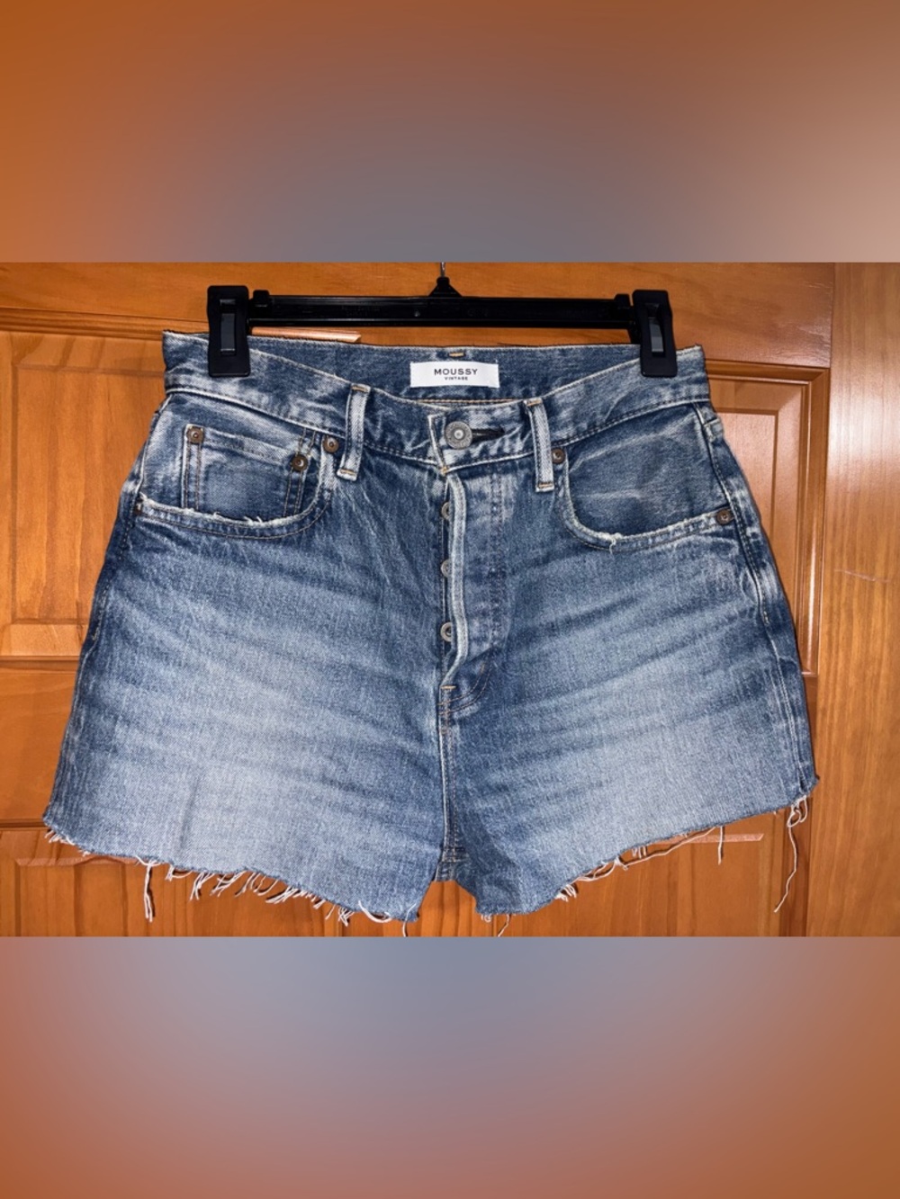 Moussy Vintage Faded Blue Cutoffs Jean Shorts Raw Hem Size 25 Like New